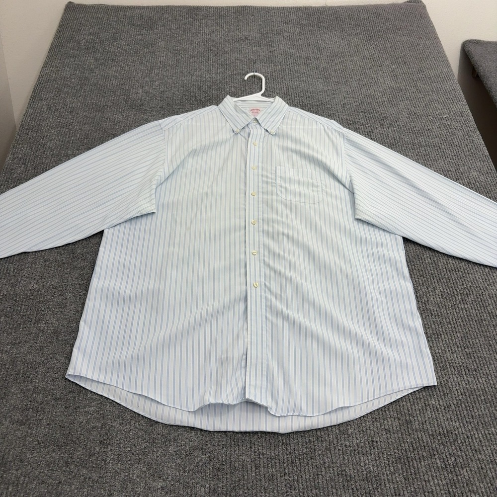 Brooks Brothers Shirt Mens 17.5-34 Blue Cotton Striped Madison Button Down Style